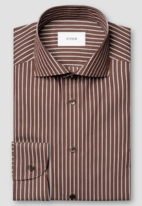 Eton Luxury Striped Organic Cotton Silk Shirt Dark Red