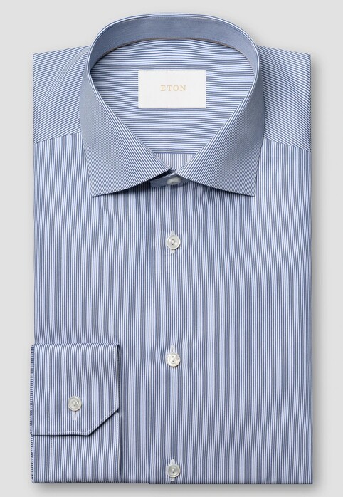 Eton Luxury Striped Poplin Weave Organic Supima Cotton Overhemd Blauw