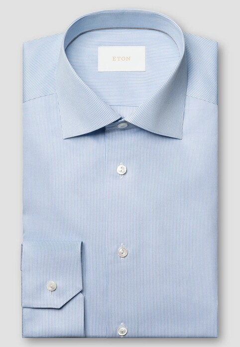 Eton Luxury Striped Poplin Weave Organic Supima Cotton Overhemd Licht Blauw