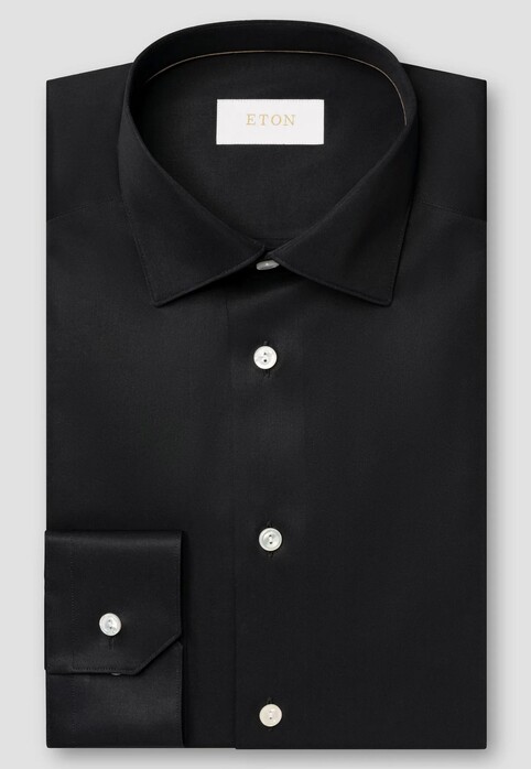 Eton Luxury Supima 120 Organic Cotton Twill Mother of Pearl Buttons Overhemd Zwart