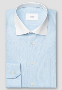 Eton Luxury White Collar Organic Cotton Fine Twill Stripe Overhemd Licht Blauw