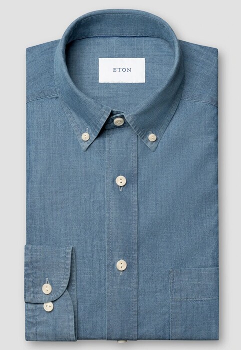 Eton Mélange Button-Down Italian Woven Lightweight Denim Overhemd Light Denim Blue