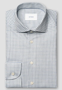 Eton Mélange Fine Twill Check Organic Cotton Overhemd Blauw