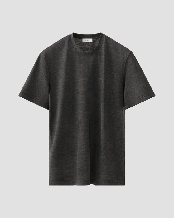 Eton Merino Wool Tencel Jersey Faux-Uni Crew Neck T-Shirt Donker Grijs