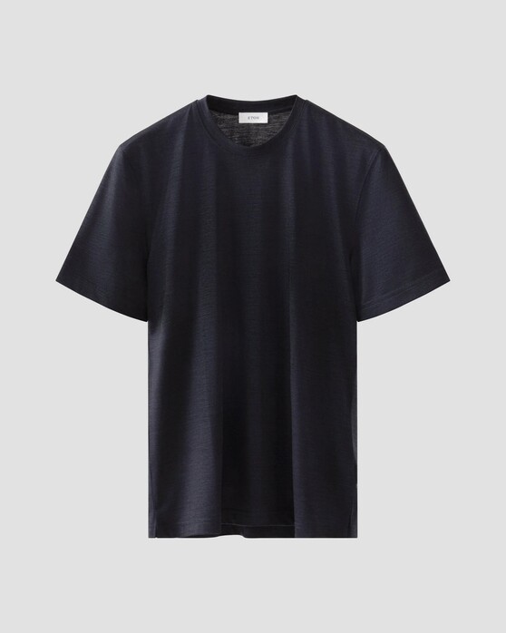 Eton Merino Wool Tencel Jersey Faux-Uni Crew Neck T-Shirt Navy
