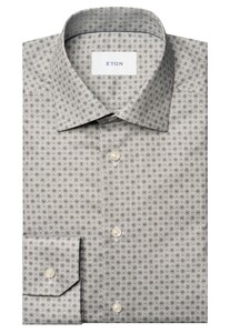 Eton Micro Abstract Floral Pattern Signature Twill Organic Cotton Overhemd Beige