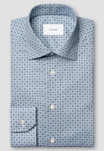 Eton Micro Abstract Floral Pattern Signature Twill Organic Cotton Overhemd Blauw