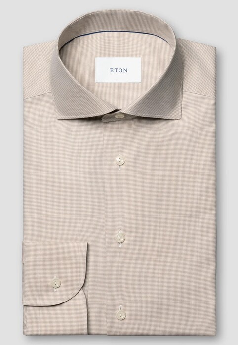 Eton Micro Check Fine Cotton Twill Overhemd Beige