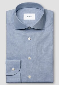 Eton Micro Check Fine Cotton Twill Overhemd Blauw