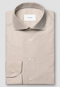 Eton Micro Check Organic Cotton Fine Twill Overhemd Beige