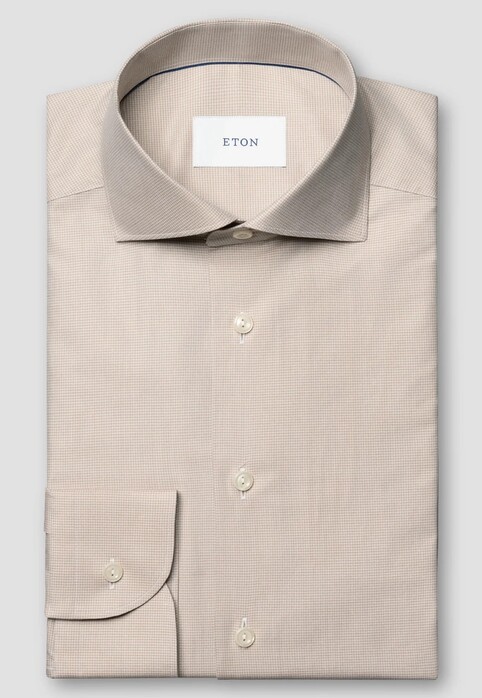 Eton Micro Check Organic Cotton Fine Twill Overhemd Beige