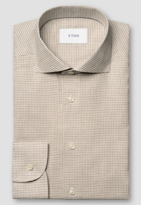 Eton Micro Check Signature Flanel Overhemd Beige