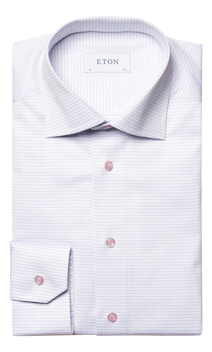 Eton Micro Check Signature Twill Overhemd Blauw-Roze