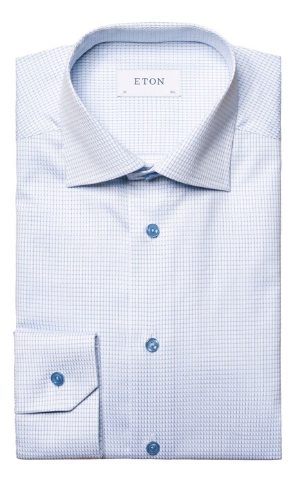 Eton Micro Check Signature Twill Overhemd Licht Blauw