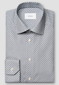 Eton Micro Pattern Medallion Motif Signature Twill Overhemd Blauw