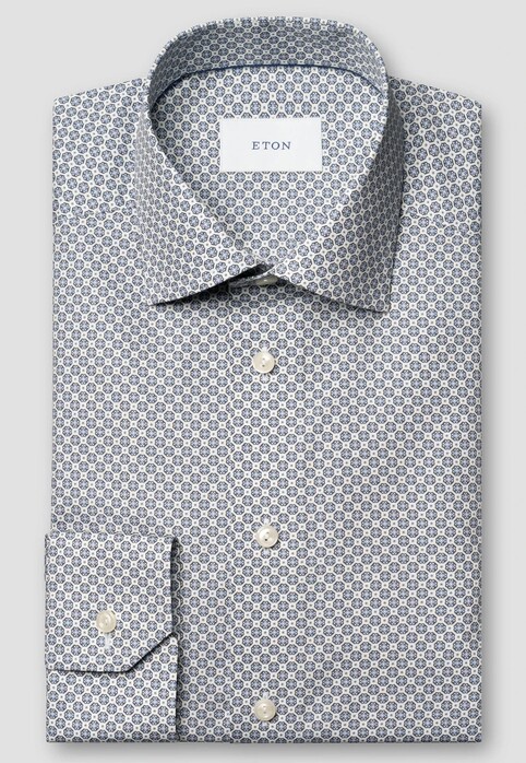 Eton Micro Pattern Medallion Motif Signature Twill Overhemd Blauw