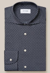 Eton Mini Floral Pattern Four Way Stretch Wide Spread Collar Overhemd Navy