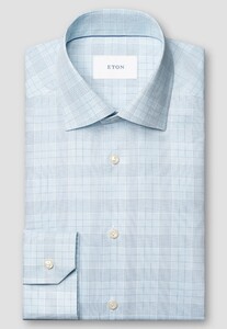 Eton Multi Check Organic Cotton Twill Overhemd Licht Blauw