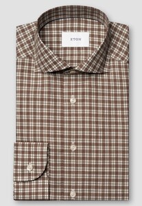 Eton Multi Check Soft Signatue Flanel Overhemd Bruin