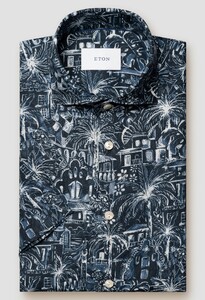 Eton Nature and Architecture Fantasy Linnen Shirt Dark Evening Blue
