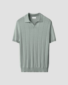Eton Open Collar Luxury Fine Silk Cotton Dropped Needle Stitch Polo Licht Groen