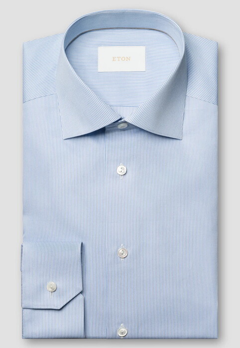 Eton Organic Cotton Fine Stripe Pattern Supima 120 Fine Poplin Overhemd Licht Blauw