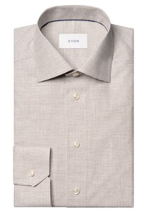 Eton Organic Cotton Fine Twill Mini Check Shirt Beige