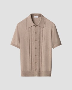 Eton Organic Cotton Luxury Striped Texture Polo Beige