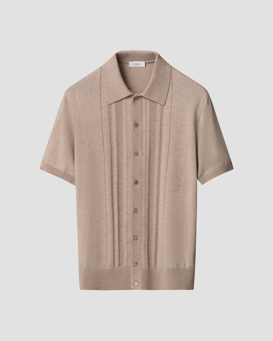 Eton Organic Cotton Luxury Striped Texture Polo Beige