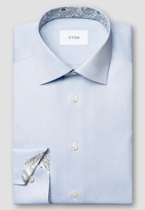 Eton Organic Cotton Signature Twill Paisley Contrast Details Overhemd Licht Blauw