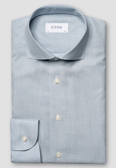 Eton Organic Supima Cotton Subtle Herringbone Flanel Overhemd Licht Blauw