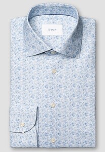 Eton Paisley Cotton Four-Way Stretch Overhemd Licht Blauw
