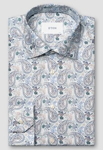 Eton Paisley Pattern Soft Touch Cotton Tencel Subtle Stretch Shirt Blue-Multi
