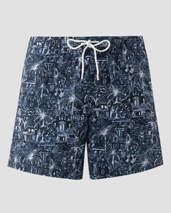 Eton Palm Design Drawstring Swim Short Donker Blauw
