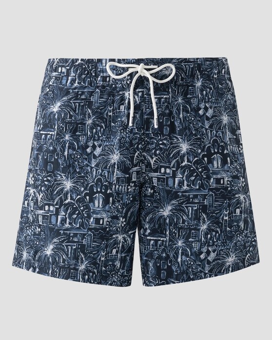 Eton Palm Design Drawstring Swim Short Donker Blauw