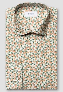 Eton Pineapple Pattern Luxury Cotton Tencel Overhemd Oranje-Groen