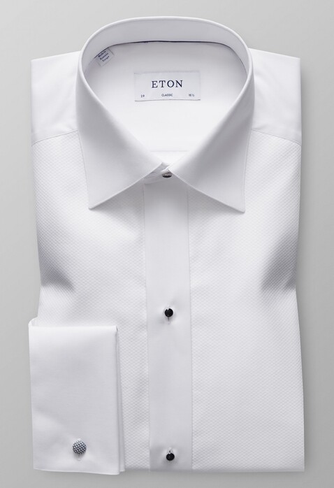 Eton Piqué Black Tie Shirt Overhemd Wit