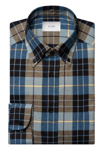 Eton Plaid Check Ultrasoft Cotton Flanel Overhemd Blauw-Bruin
