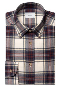Eton Plaid Check Ultrasoft Feel Flanel Button-Down Overhemd Navy-Multi