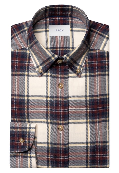 Eton Plaid Check Ultrasoft Feel Flanel Button-Down Overhemd Navy-Multi