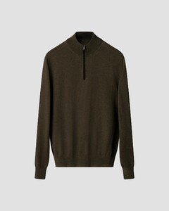 Eton Plain Knit Luxury Extrafine Merino Zip Collar Pullover Dark Green