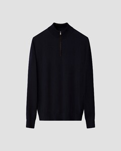 Eton Plain Knit Luxury Extrafine Merino Zip Collar Pullover Navy