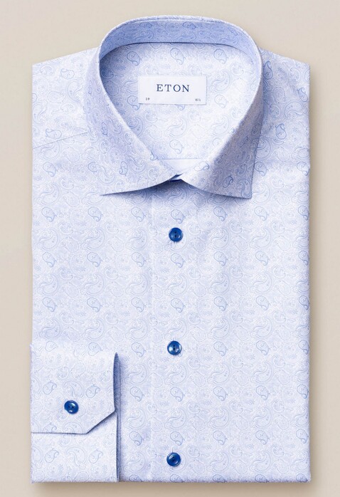 Eton Poplin Light Paisley Overhemd Licht Blauw