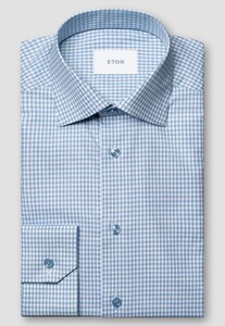 Eton Refined Gingham Check Smooth Cotton Lyocell Overhemd Licht Blauw