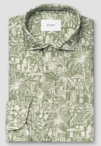 Eton Rich Style Fantasy Pattern Linen Shirt Green