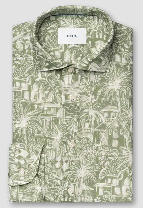 Eton Rich Style Fantasy Pattern Linnen Overhemd Groen