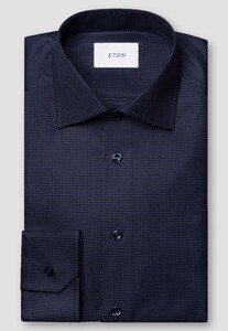 Eton Rich Texture Houndstooth King Twill Overhemd Dark Navy