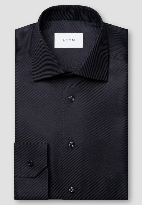 Eton Rich Texture Houndstooth King Twill Overhemd Zwart