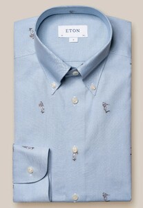 Eton Rugby Player Pattern Fil Coupé Oxford Overhemd Licht Blauw