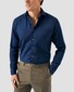 Eton Satin Indigo Cotton Contrast Buttons Garment Washed Overhemd Donker Blauw